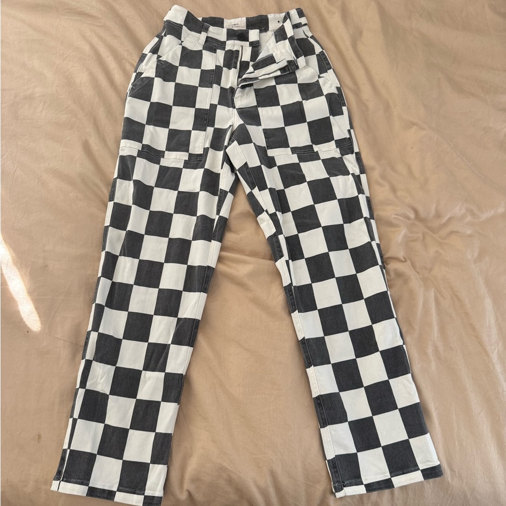 Checkered Black and White Straight Leg Pants